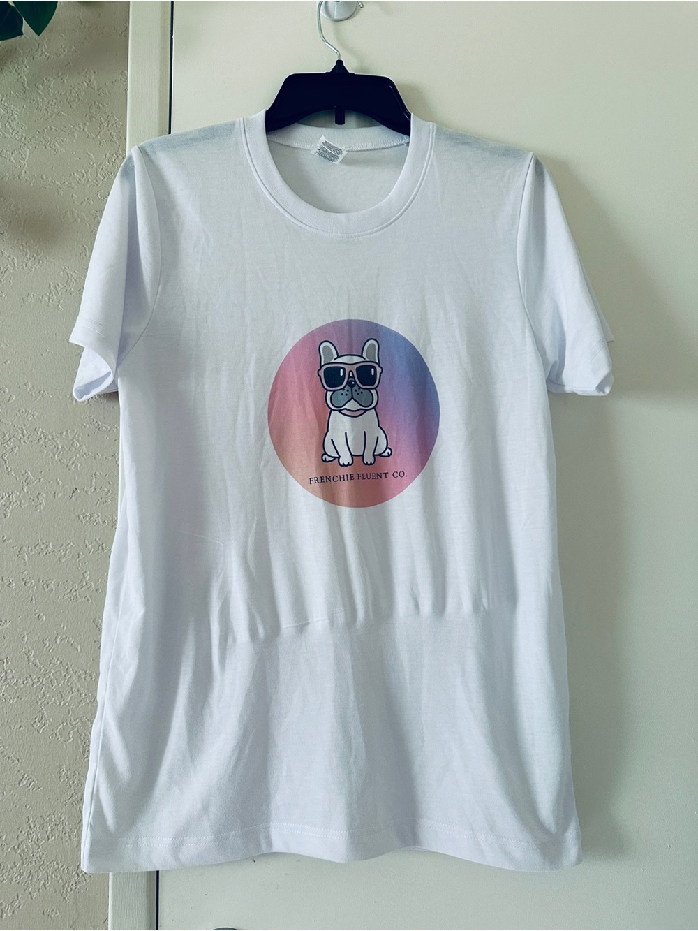Frenchie Tee Shirt- Women's Size Medium -White Graphic Tee with Frenchie Dog - Picture 2 of 6